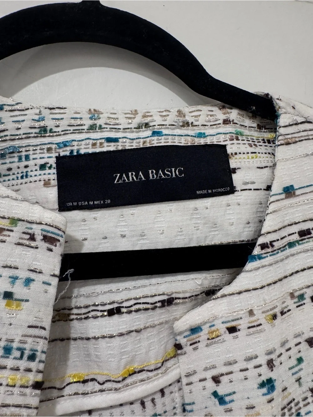 Zara Textured Peplum Jacket Blazer White Metallic Thread Open Front Size M - Picture 7 of 11